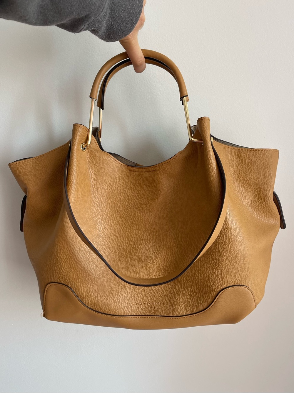 Sondra Roberts Tan Pebbled Leather Tote with Top Handles